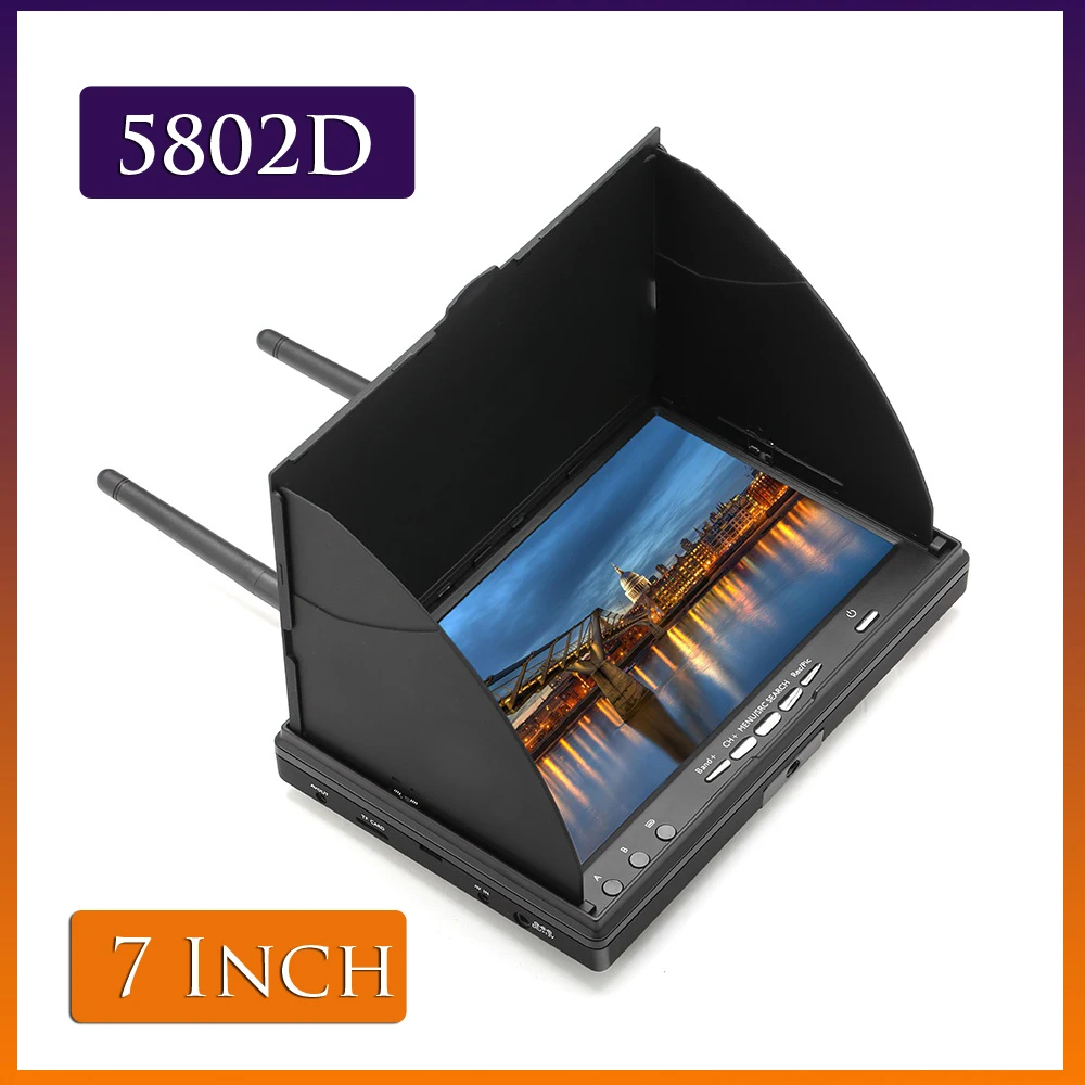 LCD5802D FPV Monitor with DVR 5.8G 40CH 7 Inch LCD Screen Monitor 800x480 Dual Diversity Receiver for FPV RC Drone Multicopter