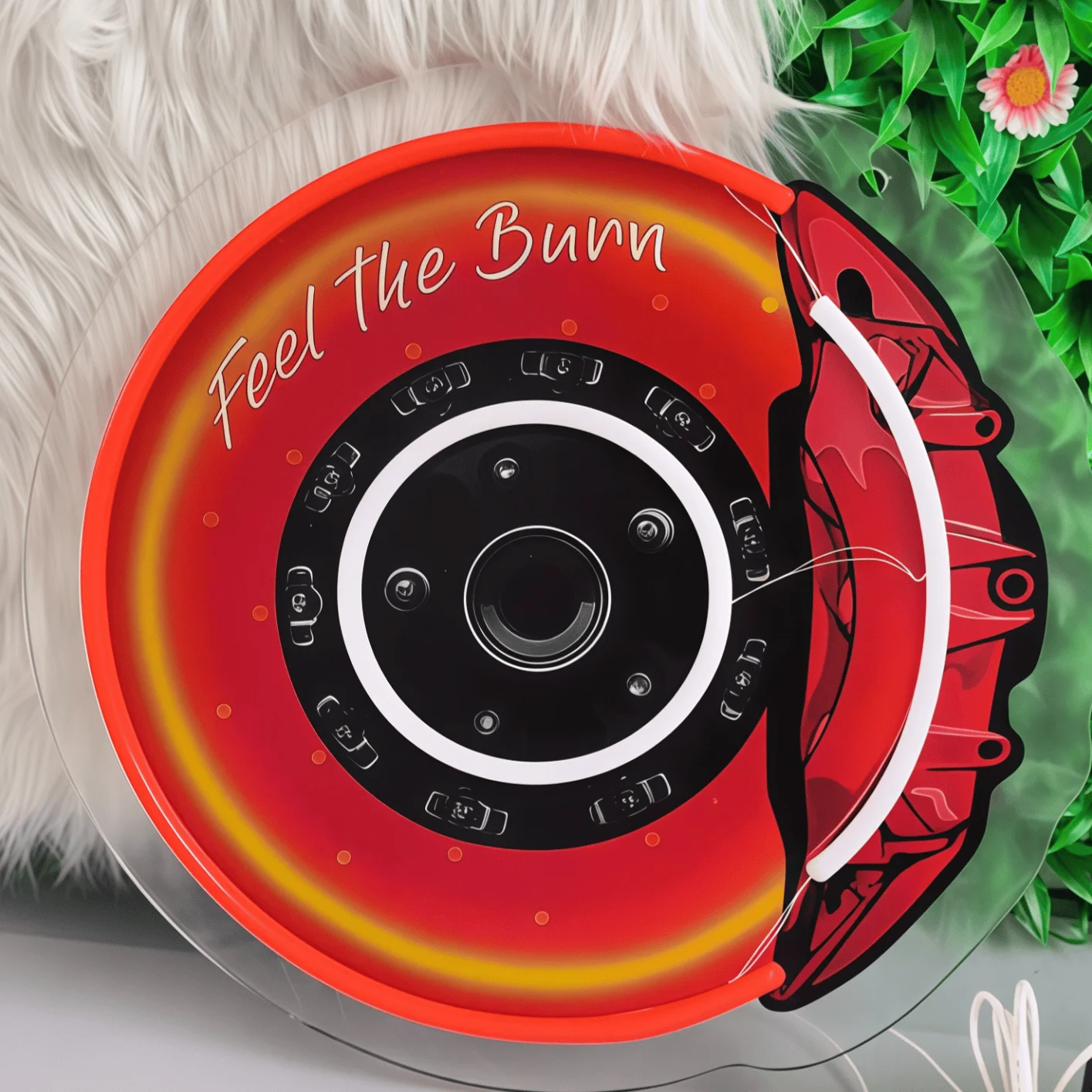 Bremsscheiben-Neon-Schild LED-Garagen-Neonlicht „Feel The Burn“ Geschenk für Autoliebhaber und Rennfans für Werkstatt, Bar, Männerhöhle, Geburtstagsdekoration