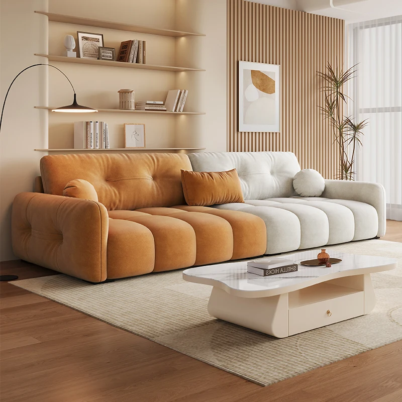 

Relax Large Wood Sofa Soft Velvet Sectional Designer Modern Puffs Sofa Plush Nordic Loveseat Salon Meuble Living Room Furniture