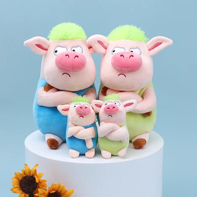 Angry Pig lovely Green Hair Piggy Pendant Doll Stuffed Plush Toy Cartoon Animal Key Ring Chian Boy Girl Friend Gift 1pc