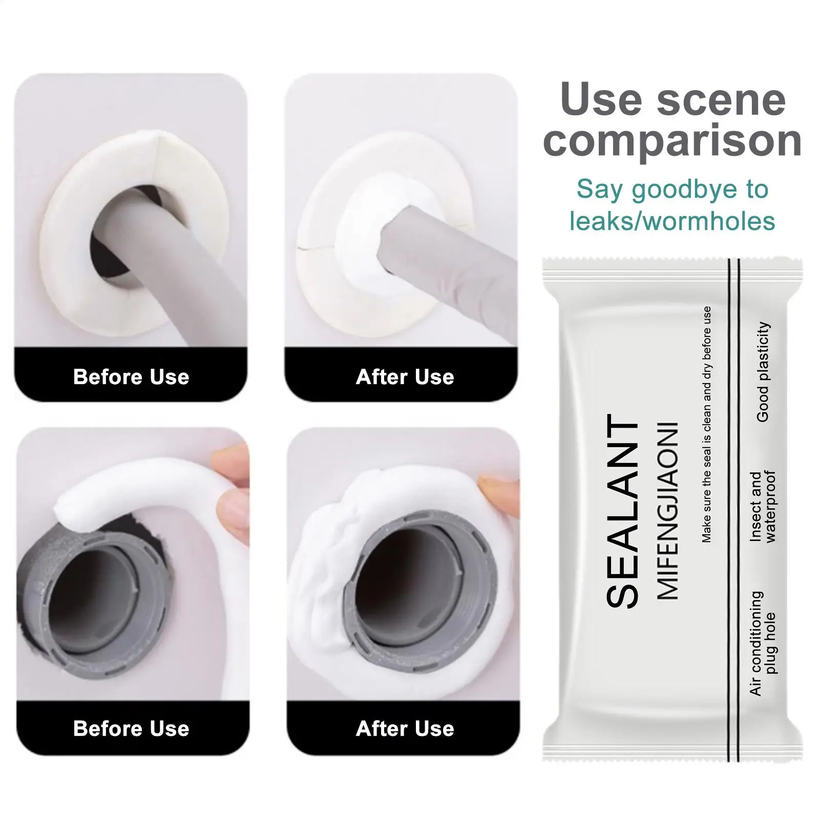 6pcs Wall Hole Sealing Cement Clay Sealant Cover Cracks Waterproof Repair Pipe Air Conditioning Hole Plugging Glue