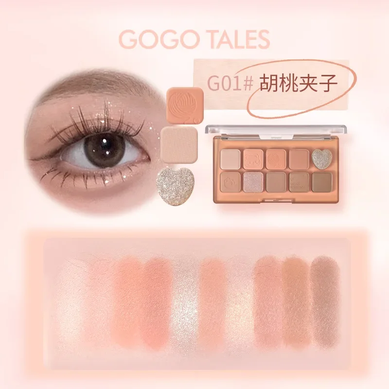 Gogotal-paleta de sombras de ojos de diez colores, resaltador de rubor, todo en uno, caramelo, rosa, marrón, maquillaje