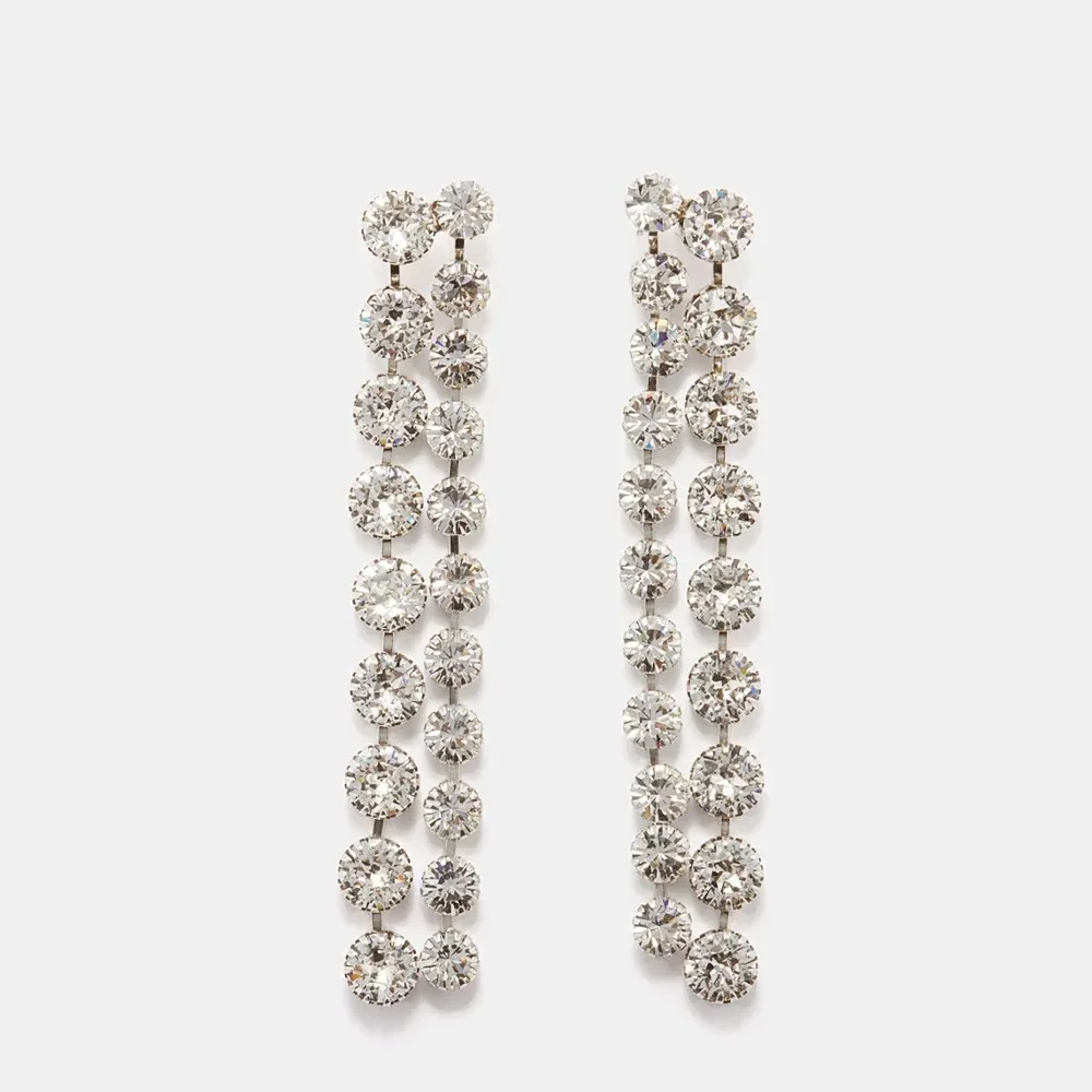 Cross-border fashion fringed earrings women, trends full of diamonds, simple long fringed earrings accessories earrings