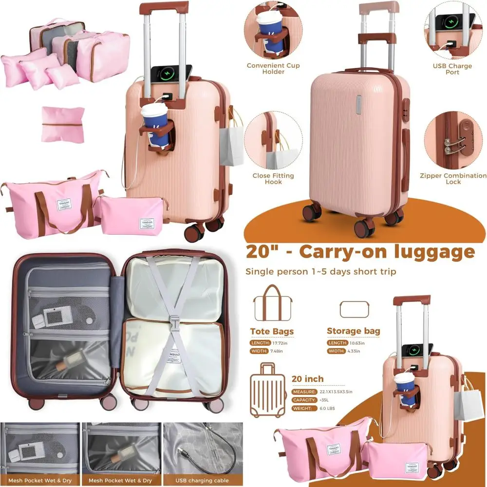 

Travel Carry-On Luggage Set with Organizer, 20 Hard Shell PC+ABS, Spinner Wheels, Ideal for Business Trips and Vacations