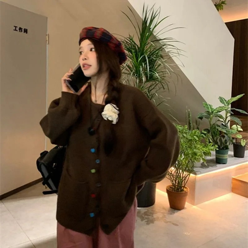 Simple Casual Shirt Round Neck Cardigan Versatile Women's Sweater 2024 Spring Autumn New Plus Size Coat Korean Loose Outwear