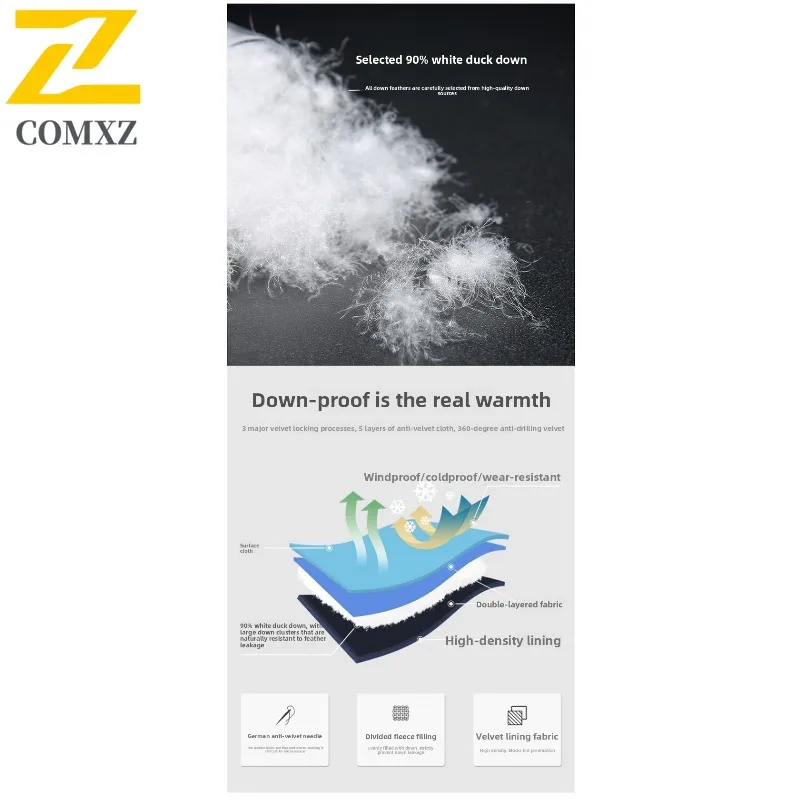 COMXZ Men Winter Jacket Long-Length Thickened Ski Trip Windproof Feature Snow Puffer Jacket Street Look Warm Design Padding Coat