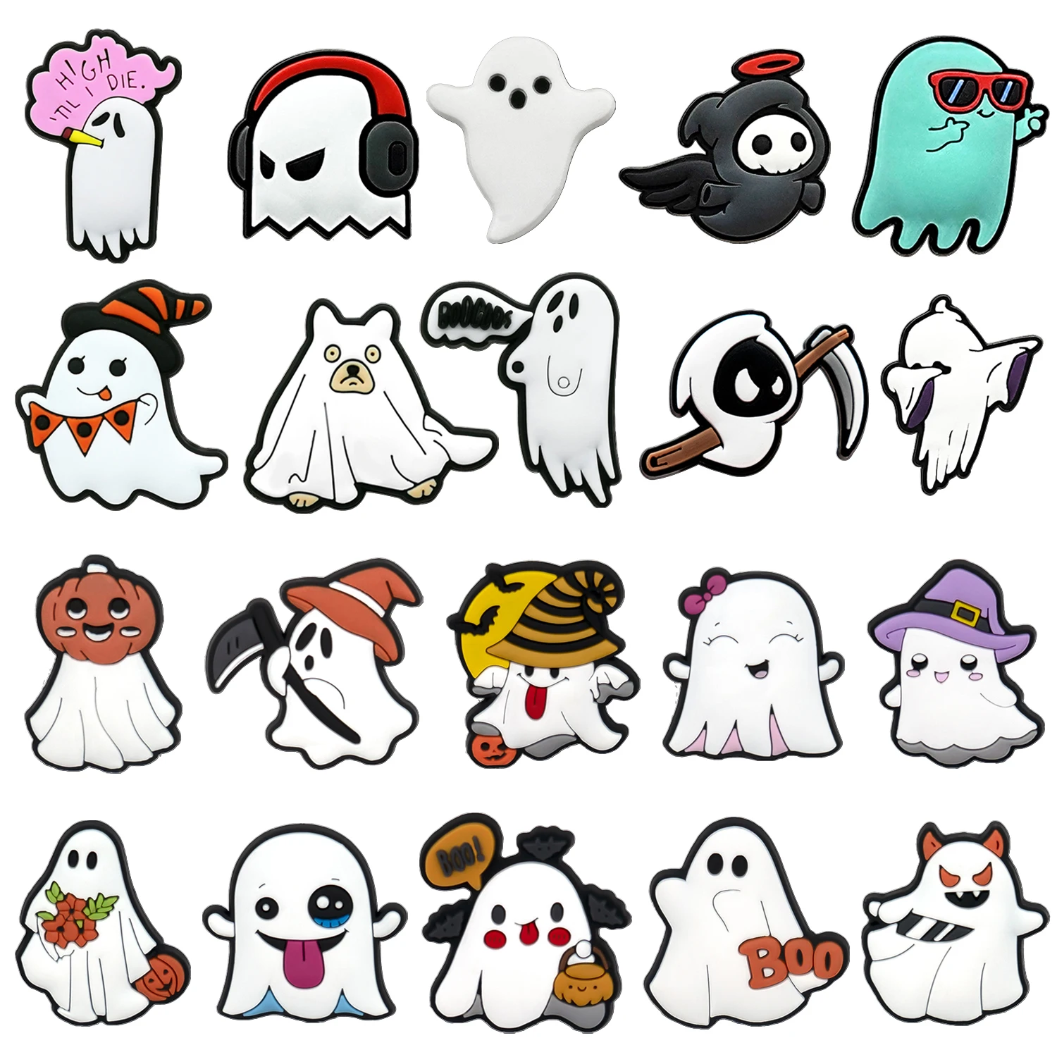 1/10/20pcs PVC Funny Ghosts Shoe Charms Cute Pumpkin Ghost Shoe Decorations Pins for Clog  Sandal Accessories Gifts