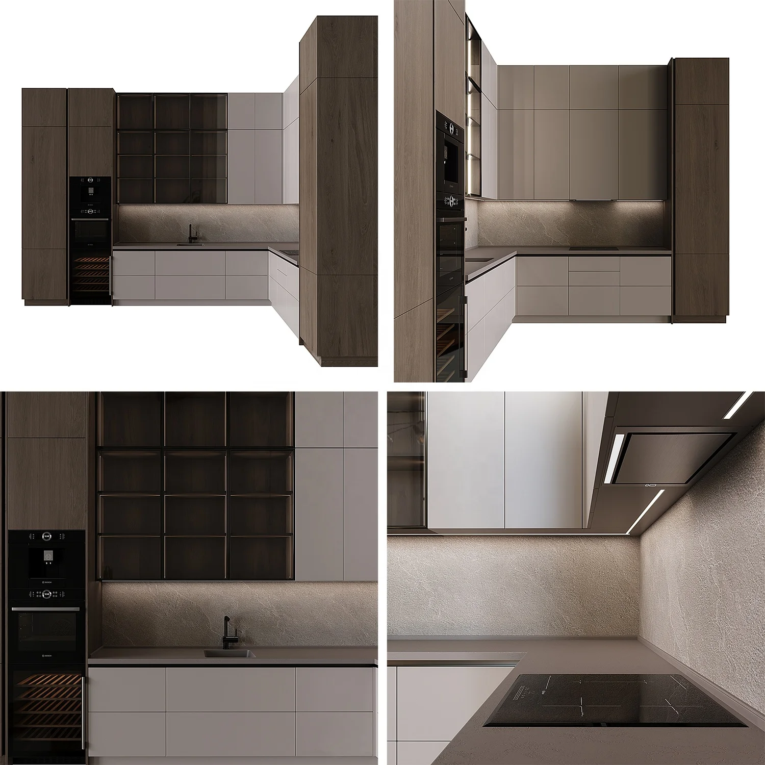 China l Shaped Modular Glass Morden Pvc Board Kitchen Wood Door Focus on Cabinet Design