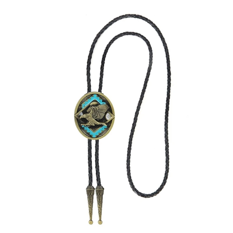 Rodeos Bolo Tie Leather Cord with Enamel Pendant for Men's Fashion Necktie DXAA