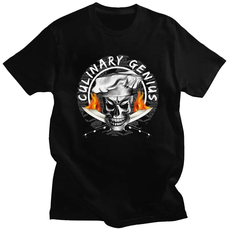 Custom Fashion Skull Chef Culinary Genius T Shirt Men Short Sleeve Cooking Pirate T-shirts Streetwear Tee Slim Fit Tshirt Gift