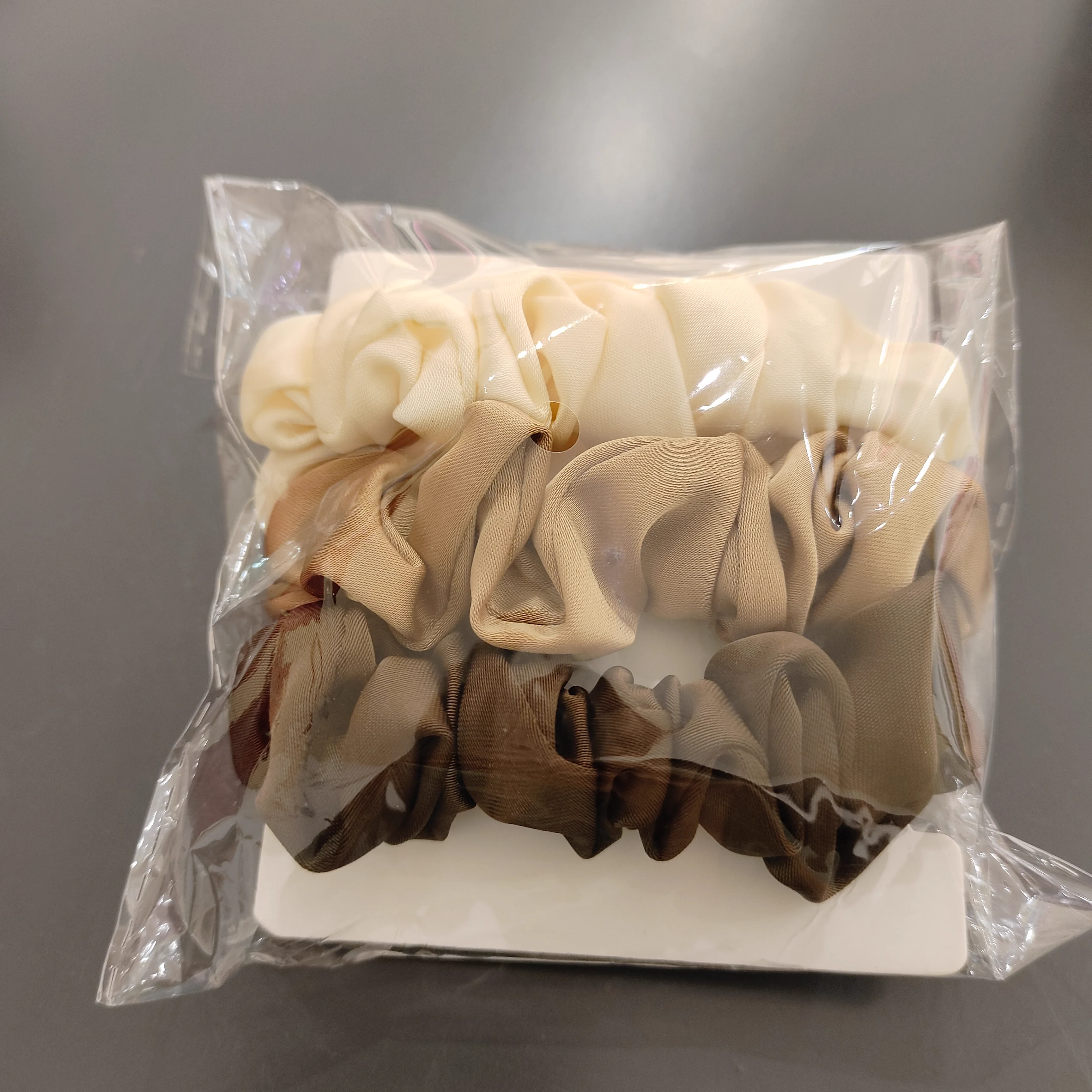 3 Pack Coffee Color Satin Hair Scrunchie French Essential Velvet Feel Ponytail Holder for Women Daily Casual Use Gentle