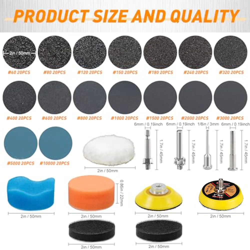 2 Inch Wet Dry Sanding Discs 331 PCS Assorted 60-10000 Grit Hook and Loop for Polishing and Sanding Metal Wood Resin Mirror