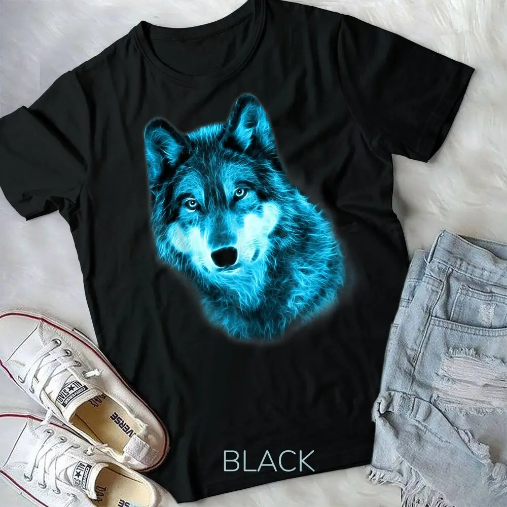 

Wolf Glow Neon Staring T-Shirt Wolves Tee Shirt Gifts Unisex T-shirt High Quality 100%Cotton Short Sleeve