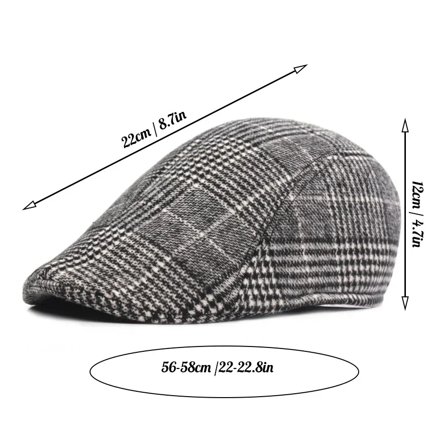 Męskie damskie bawełniana w kratę czapki z beretami w średnim wieku jesienne zimowe czapki Boina jodełkę Newsboy Baker Boy Hat Tweed Flat Cap