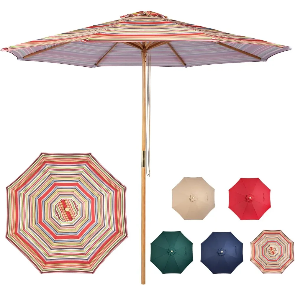 

9ft Bamboo Umbrella, Outdoor Patio Umbrella, Waterproof Market Umbrella, 8 Ribs Table Umbrella with Pulley Lift for Garden, Deck