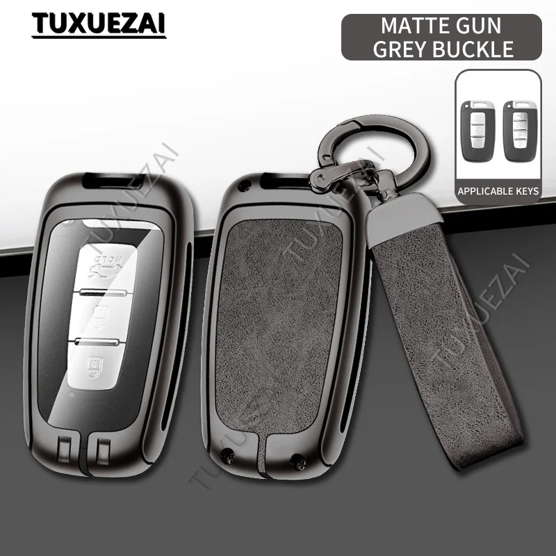 For Hyundai D 3/4 buttons key case Genesis Coupe Sonata Ix35 Smart Key Case Zinc alloy+leather Car Key Shell Cover Keychain