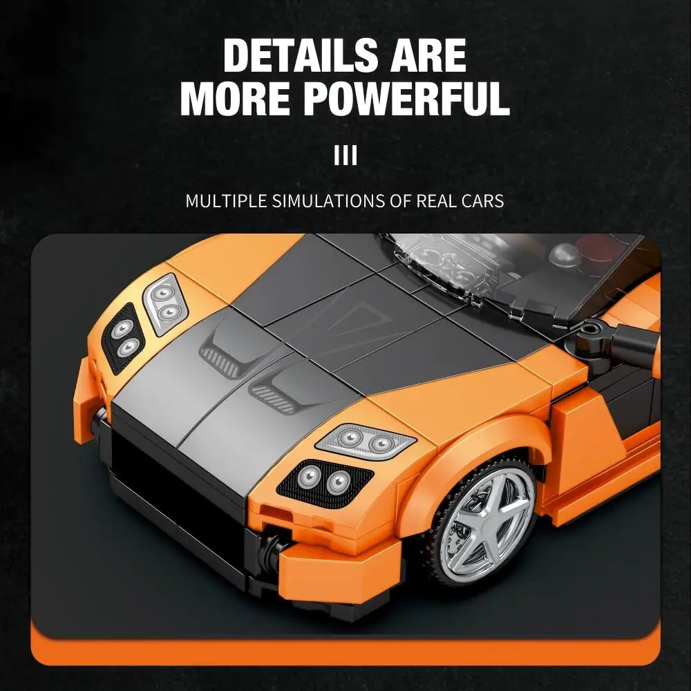 382PCS Orange Supercar Building Blocks Racing Model Exquisite Workmanship Assembly Puzzle Toy Collectible Ornament Holiday Gift view 4