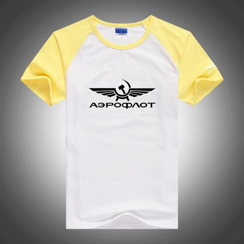 2024 Aeroflot Aviation Russe Pilote Aerospace New Summer CCCP Casual Tees Classic Round Neck Trendy Patchwork Short Sleeved Tops