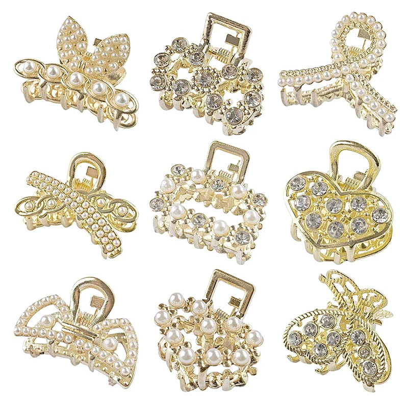 

2PCS Fashionable European American Hair Accessories Colorful Pearl Butterfly High Ponytail Hair Claw Versatile Rhinestone Claw