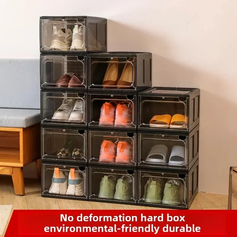 Magnetic hard plastic transparent drawer shoe box suitable for shoe storage box, thickened and space saving shoe cabinet