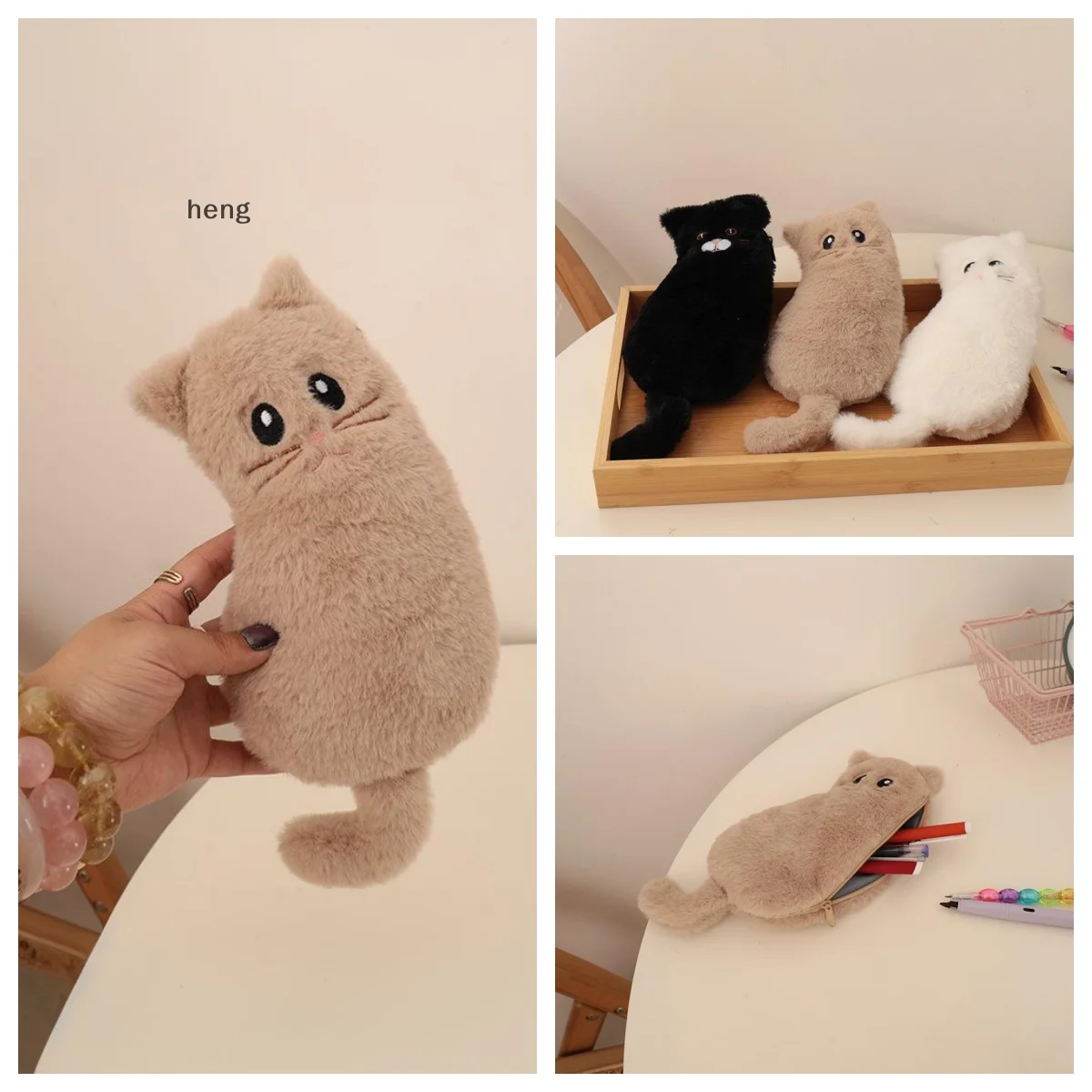 

Large Capacity Cartoon Cat Plush Pencil Holder, Portable Travel Storage Bag, School Item for Students, Ideal Gift for Kids.