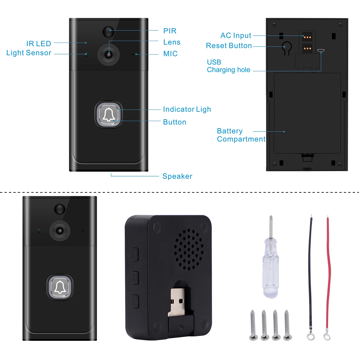 Tuya Wireless Doorbell Smart Video WIFI Doorbell Camera Motion Detection Night Vision Remote Wake-up  For Real-Time Viewing