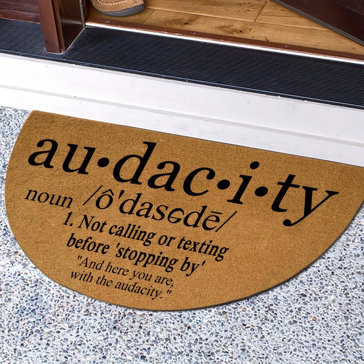 Coconut Fiber Door Mat Au•dac•i•ty Funny Quotes Half Round Carpet Mat Rug Home Decoration Entryway Door Modern Humor
