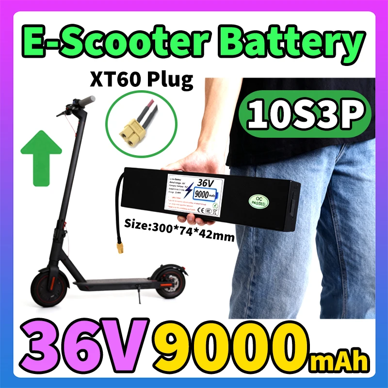 36V 7.8AH Scooter Battery Replacement Lithium Ion 10S3P Battery Pack Long-Lasting Built-in BMS 9000mAh High Capacity Battery