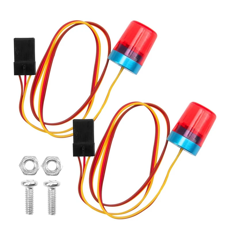 2Pcs Multi-Function RC LED Flash Lights Alarm Lamp Flashing Rotating Light For 1/14 RC Tamiya Tractor RC Truck Red Easy Install