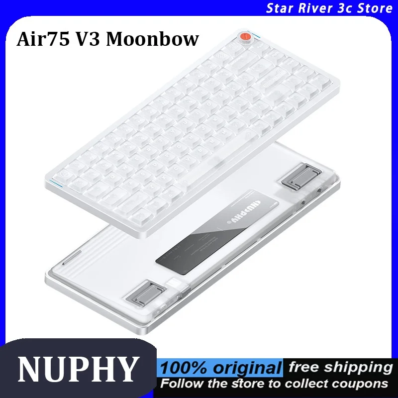 New NuPhy Air75 V3 Moonbow Mechanical Keyboard, 84 Keys, Tri-Mode, Moonbow Frosted Transparent, Compatible with Mac blush Switch