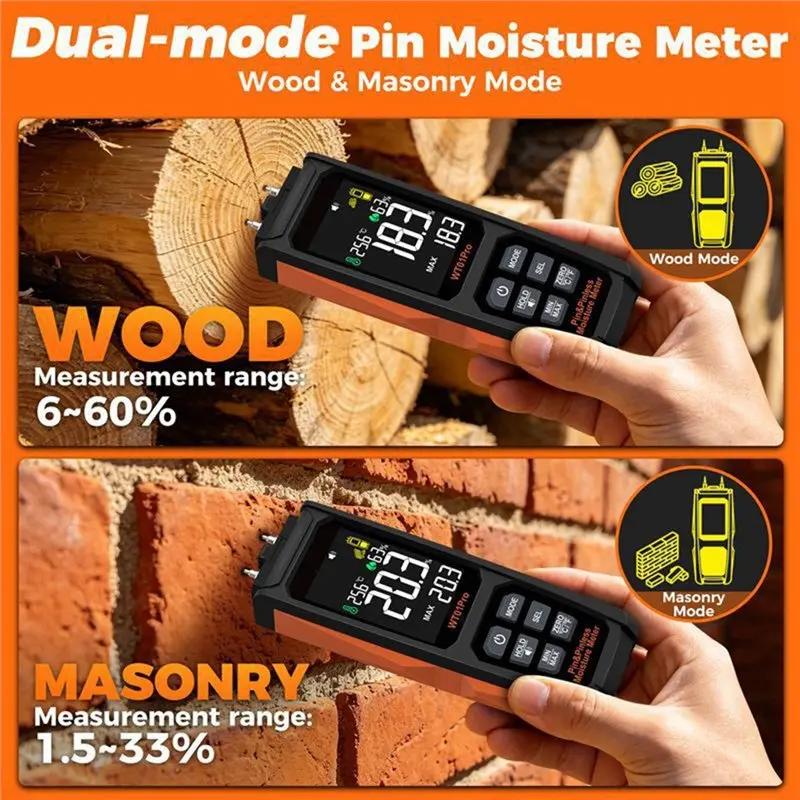 AC88-2IN1 Moisture Meter Pinless & Pin Moisture Meter 0-99.9% Humidity Tester Timber Damp Detector For Lumber Concrete
