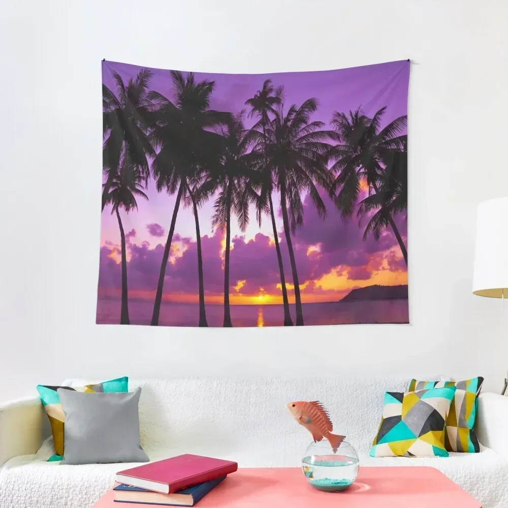 

Purple Tropical Sunset Tapestry Wall Decor Aesthetic Room Decor Korean Wallpaper Bedroom Tapestry