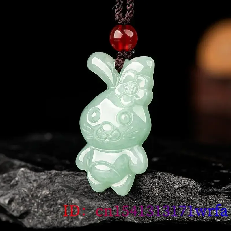 Burmese Jade Rabbit Pendant Necklace Real Green Jadeite Gift Designer Emerald Talismans Carved Necklaces Natural Gemstone