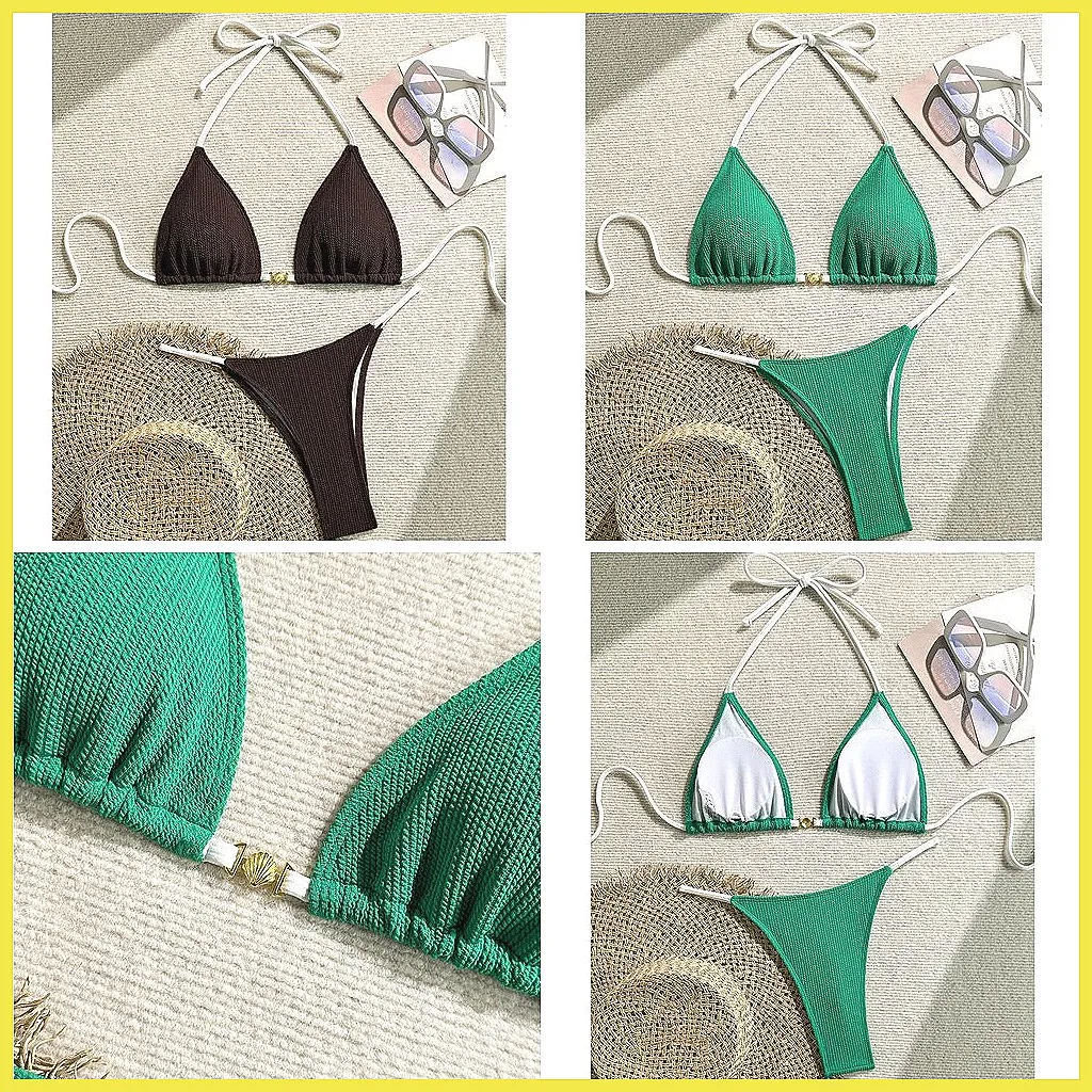 

Сексуальный бразильский комплект бикини для женщин, однотонный летний пляжный купальник из двух частей (74 символа)