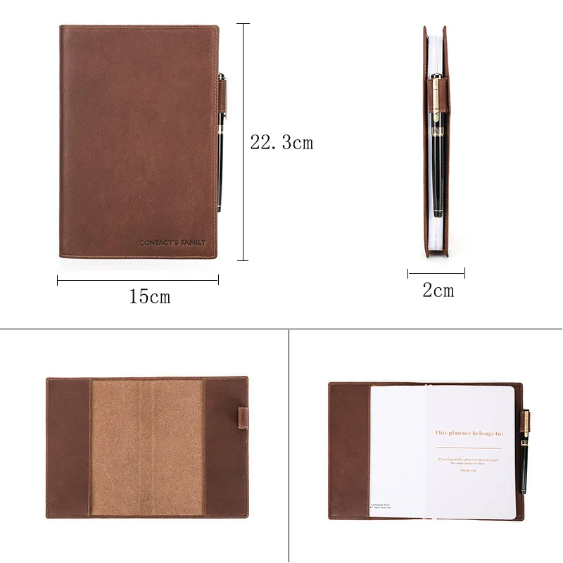 A5/B5 Laptop Notebook Cover with Pen Slot Genuine Leather Handmade Convenient for Business School Office Supplies Stationery