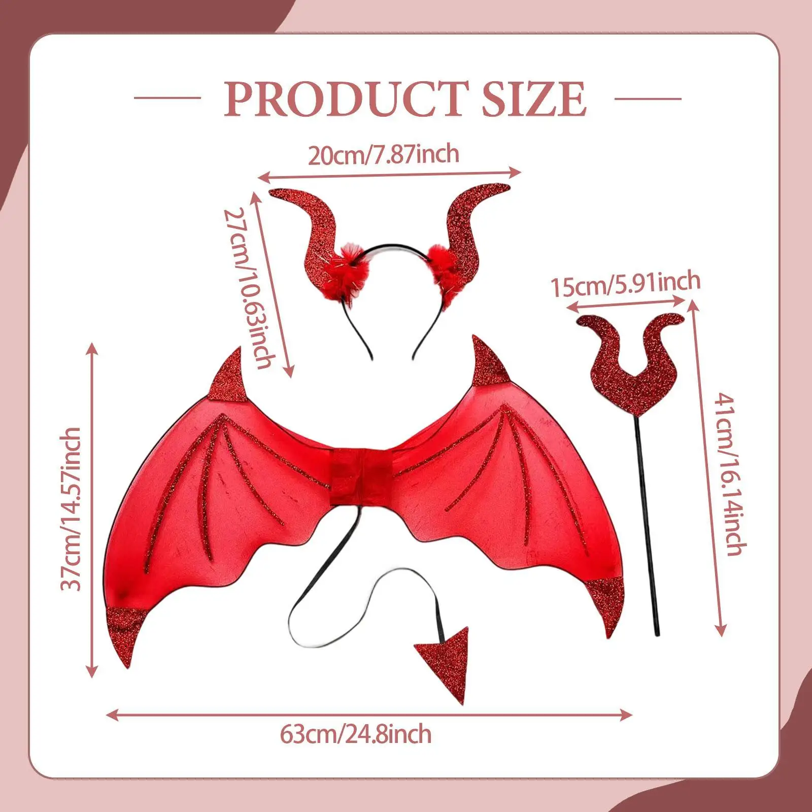 مجموعة أزياء الهالوين 3x أجنحة قرون الشيطان وشوكة للعب الأدوار