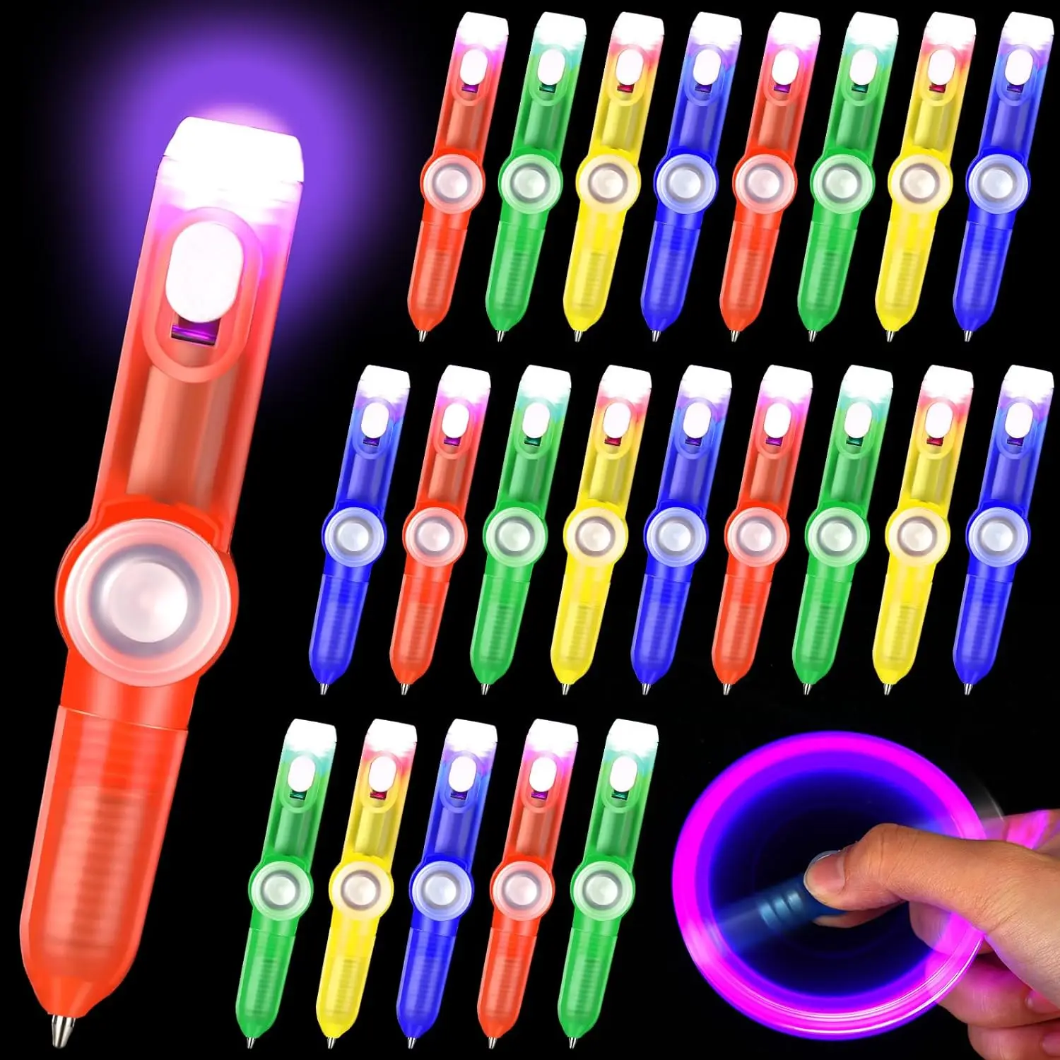 LED Light Spinning Fingertip Ballpoint Pens Release Pressure Toy Kids Adult Decompression Toys Glow in Dark Luminous Spin Pencil