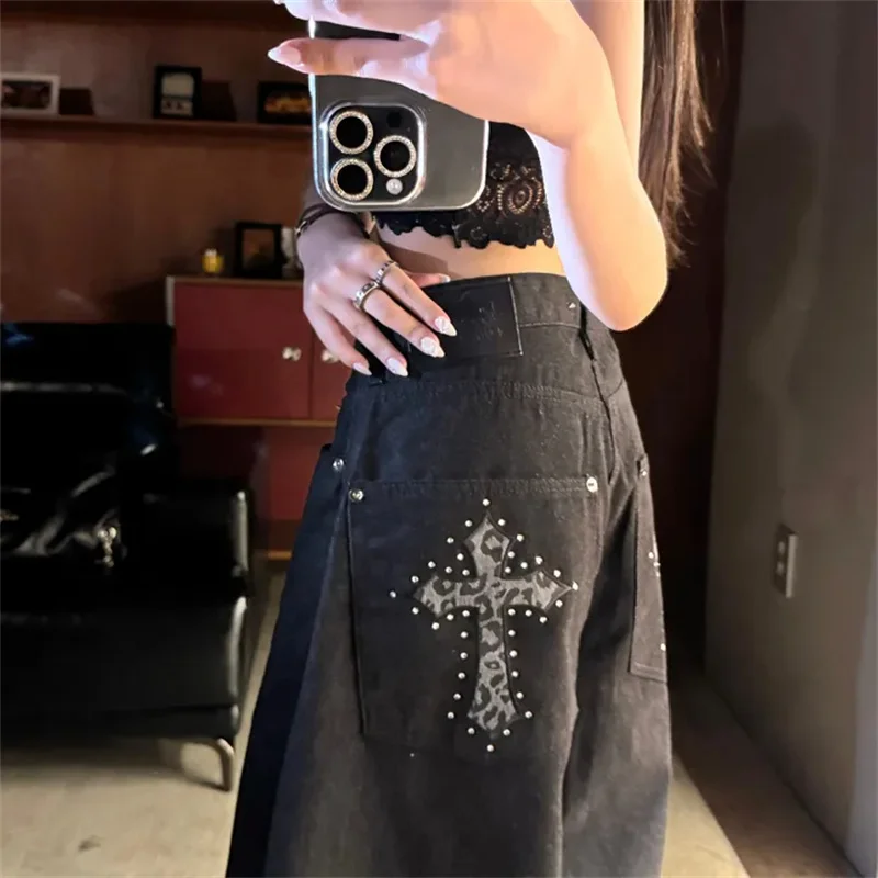 

Casual High Waist Wide Leg Pants Women's Long Jeans Casual Pocket Workwear Style Floor Length Trousers for Young Women