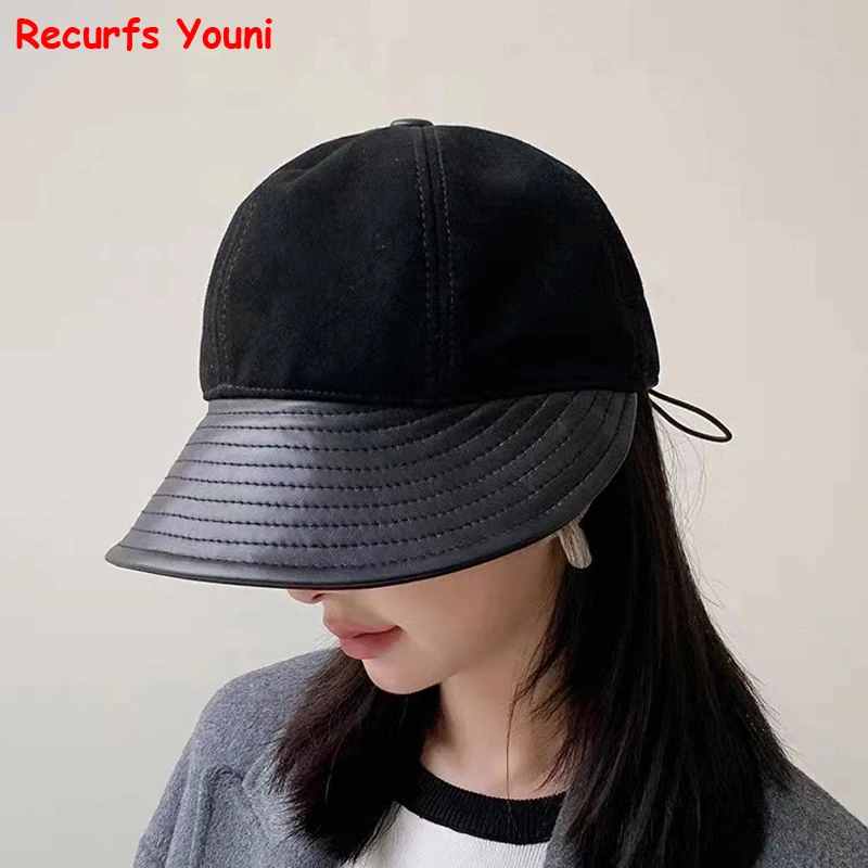 

Novelty Suede Bucket Hat Women Winter Genuine Leather Fisherman's Caps Female Korean Fashion Big Brim Outdoor Sombrero Street