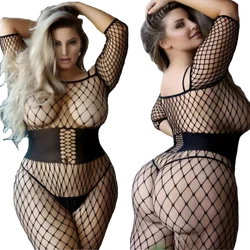 Plus Size Sexy Bodystockings Open Crotch Women Fishnet catsuit Mesh tights Lingerie Erotic Bodysuit Sleepwear Crotchless teddy