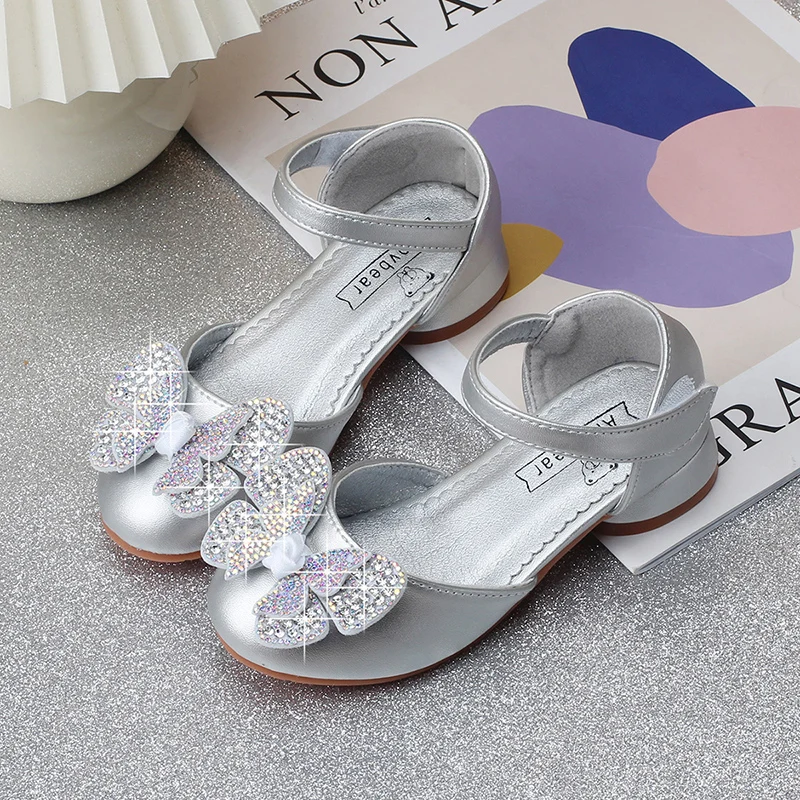 girls' princess shoes new children's princess single shoes performance shoes fashionable bow decoration girls' hollow san