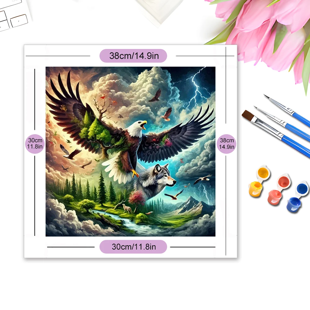 Evershine Animal Digital Oil Painting Eagle Wolf Colorful Canvas Drawing By Numbers Set Tree Picture For Living Room Home Decor