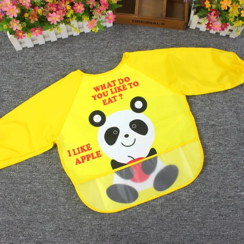 Baby Long Sleeve Scarf Toddler Art Smock Feeding Bib Apron Pocket Infant Boys Girls Burp Cloth Banana Bibs for1-3Year Waterproof