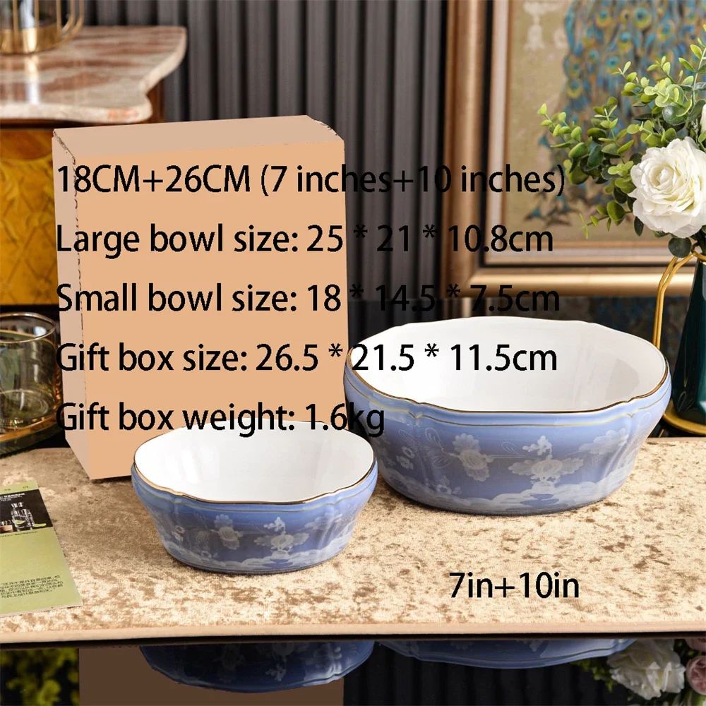 Creative Household Porcelain Bowl Set Size Bowl Handmade Kitchen Supplies Flower Printing Bowl Gift Box 7in 10in Pink Curry Blue