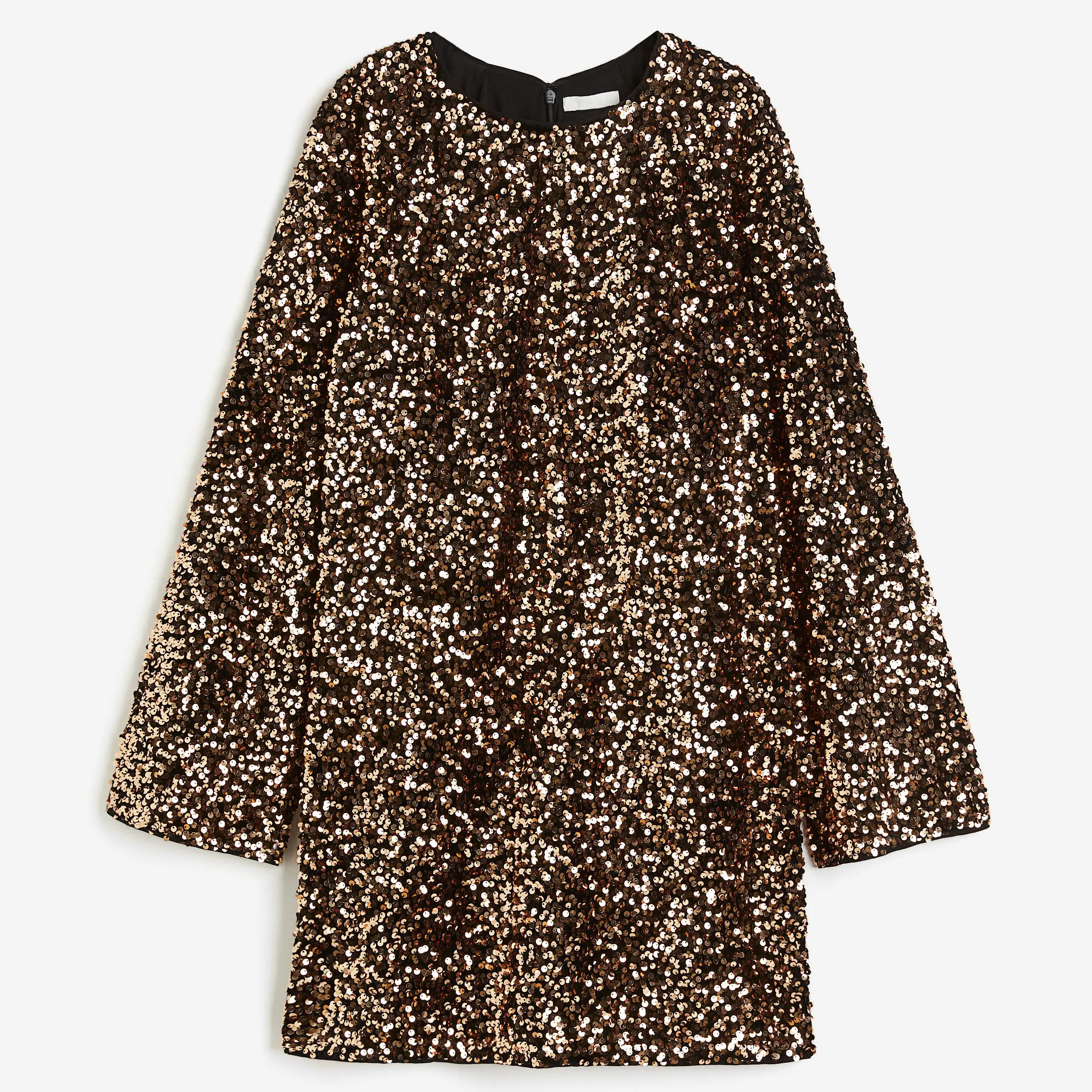 Summer New Women's Simple round Ne Long Sve Sequin Dr oulder Insert A-Line Skirt Polyester Fiber Commute Sle Loos...