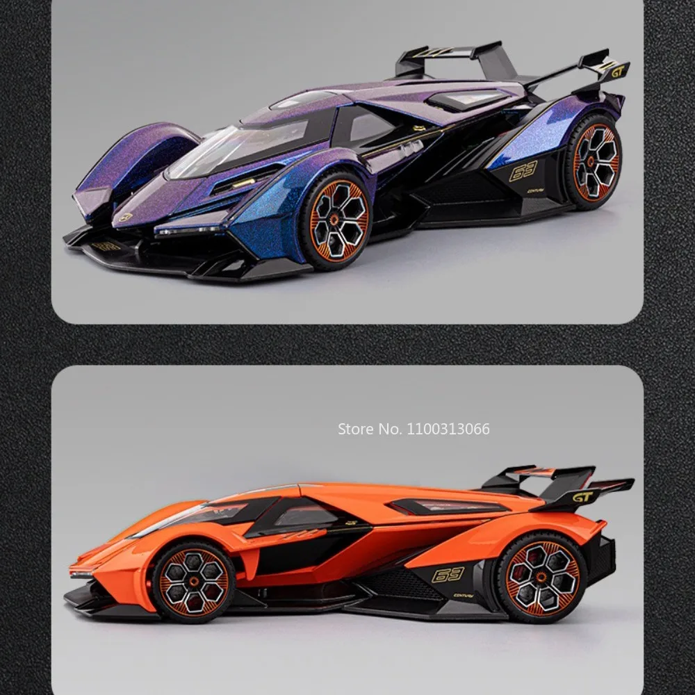 1:18 스케일 람보르기니 V12 XE SV 프로젝트 8 합금 모형 자동차 장난감 휠 풀백 미니어처 차량 도어 개폐 가능 스포츠카 홈 데코