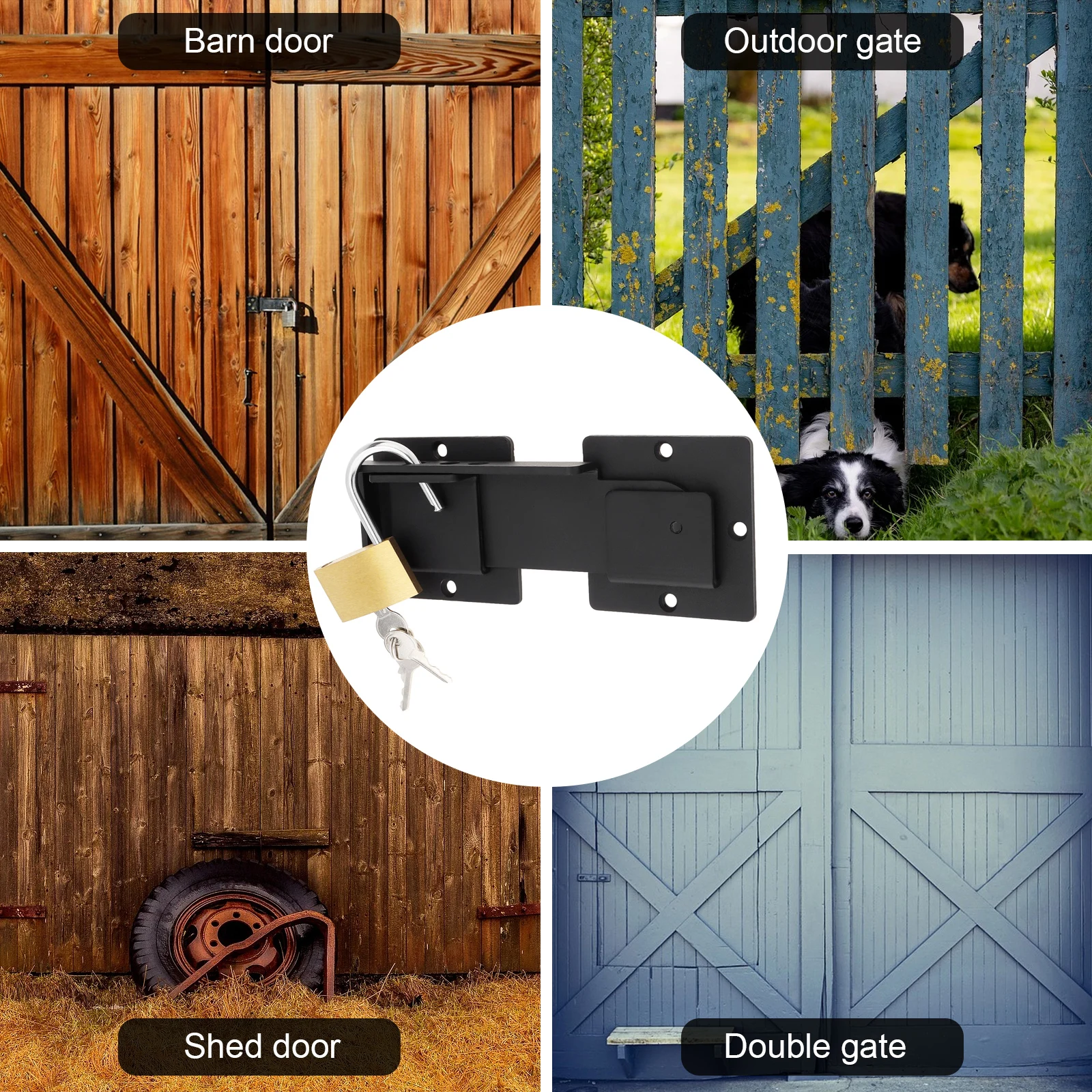 1 pc 7.6inches Door Bolts Latch Aluminum Alloy Flip Gate Latch Lock ith Brass Padlock for Outdoor Wooden Fence /Barn Door