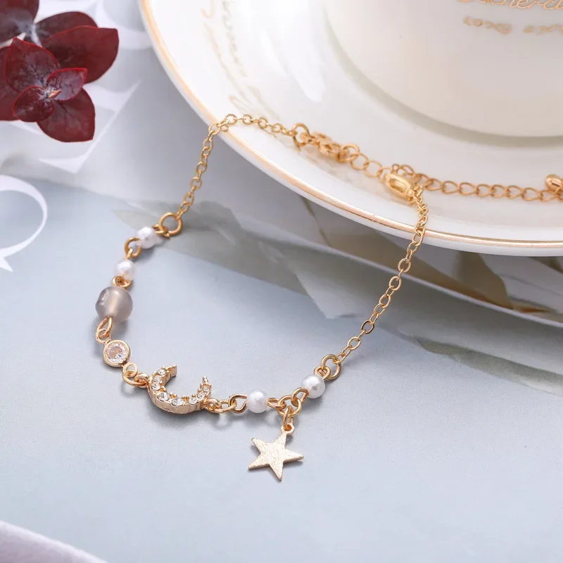 Браслет Female Niche Design Bracelet Trendy Fashion Simple Bracelet Best Friend Star And Moon Pearl Bracelet Women Luxury 팔찌