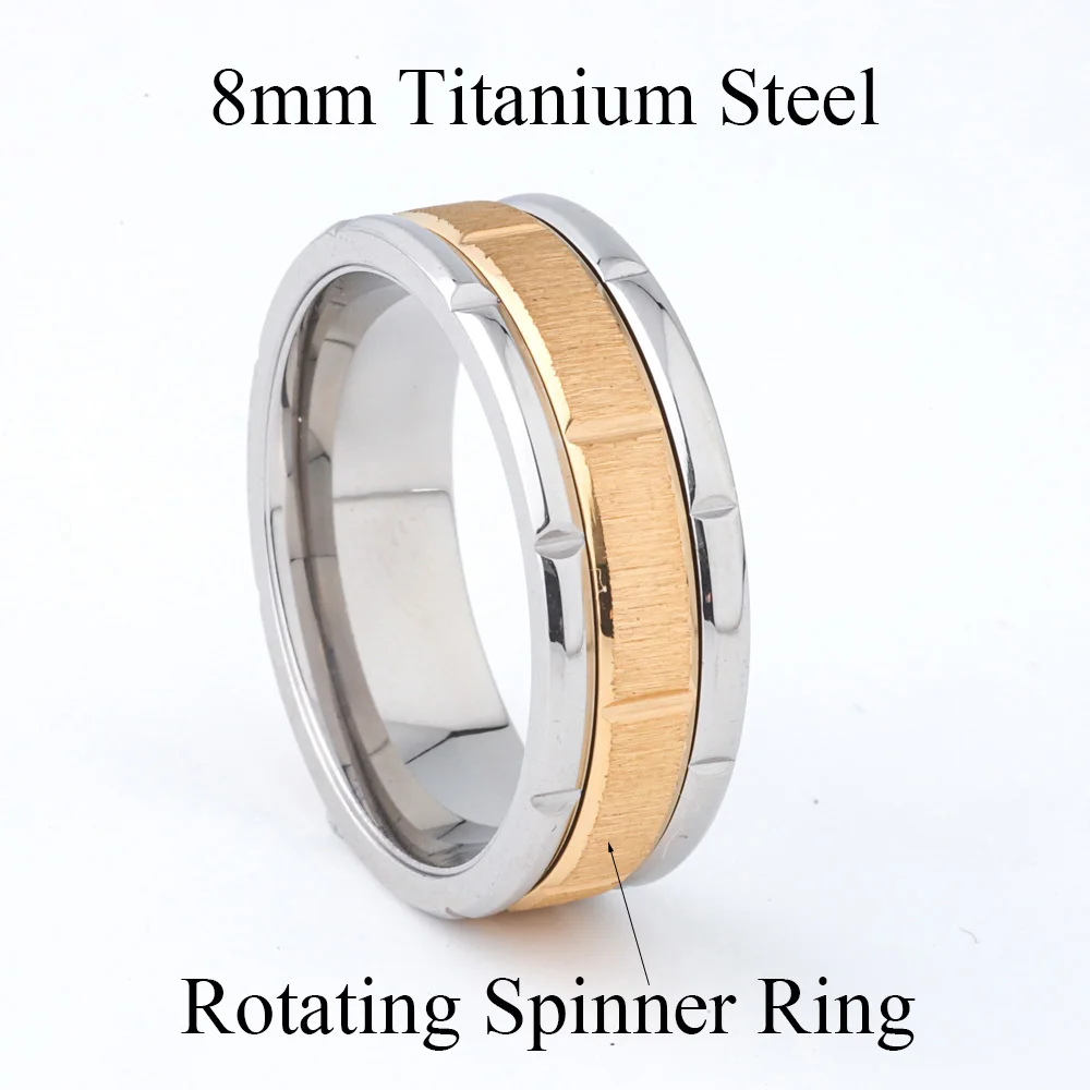 Wholesale Spinning Men's Jewelry 8mm Fashion Rotating Rings For Men Male Boys Man Silver Gold Metal Stainless Steel Anxiety Ring