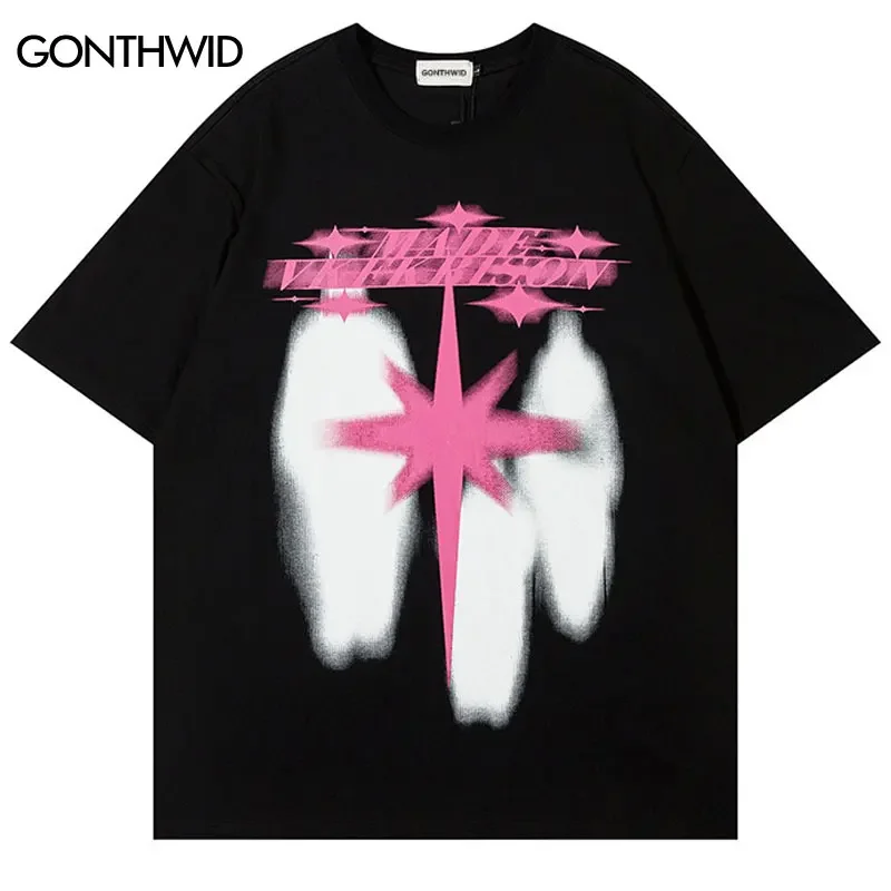 2024 Men T Shirt Streetwear Star Shadow Graphic T-Shirt Hip Hop Oversized Harajuku Tshirt Cotton Unisex Tops Tee Black Red White